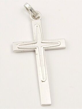 Vintage German Sterling Silver Cross Necklace Pendant Mid-Century Modern